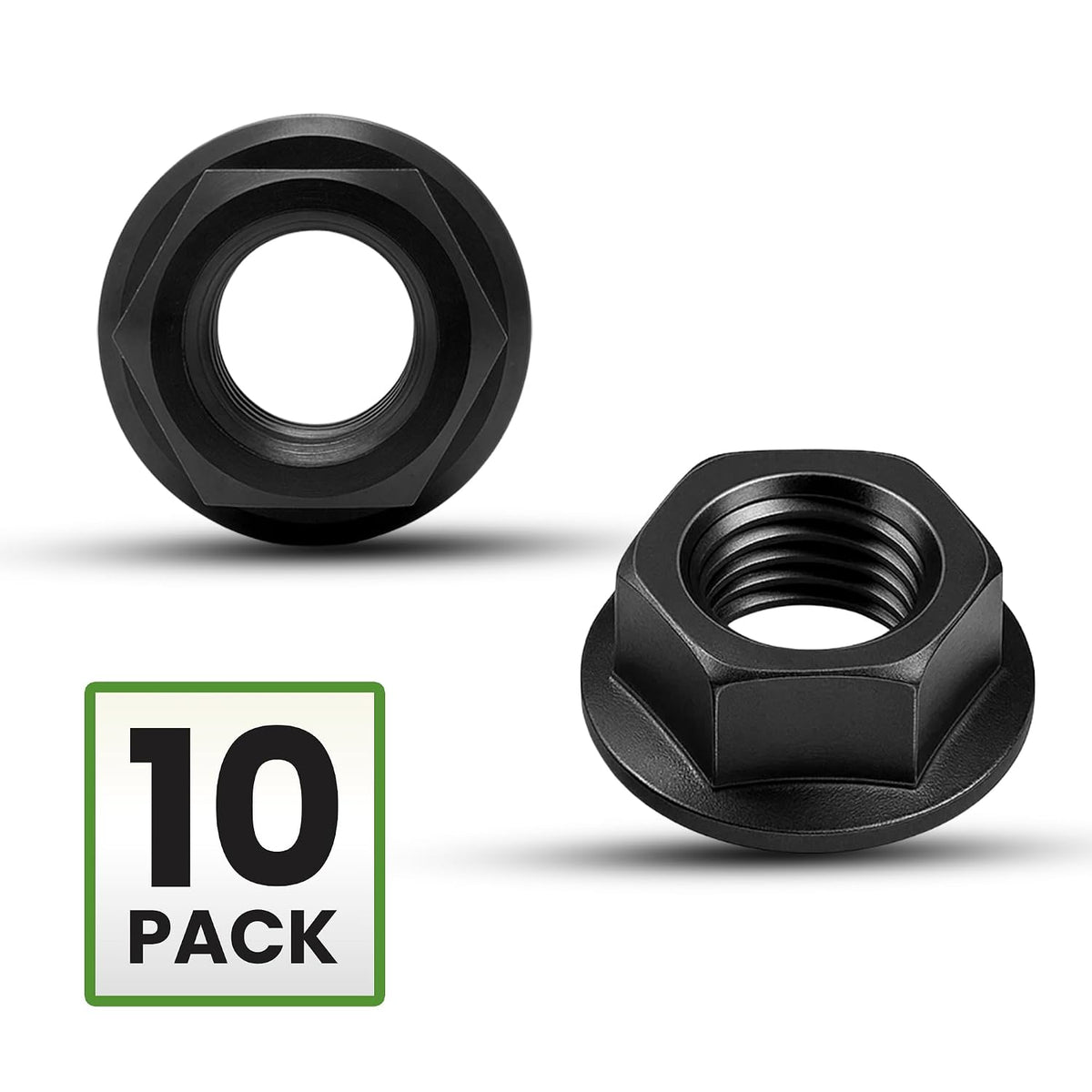 M8 x 1.25 Black Zinc Finish Durable Flange Nuts 10 Pack