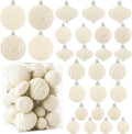 28PCS Velvet Christmas Balls Ornaments, Flocked Shatterproof | Beige Cream Xmas Tree Hanging Decoration Plastic Ball