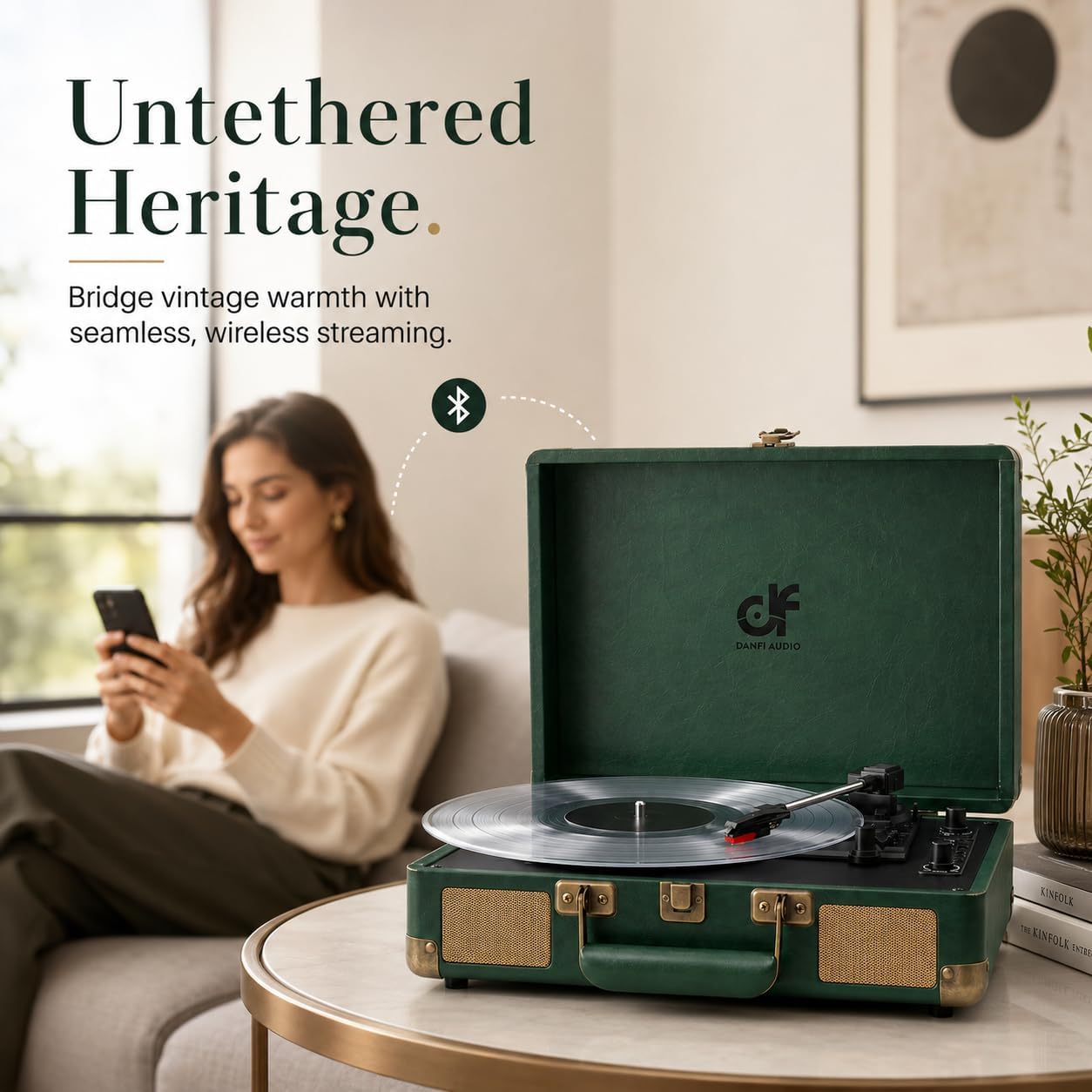 Record Player with Bluetooth Input & USB Recording, Built in Stereo Speakers, Portable Suitcase Vinyl Player 3-Speed