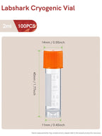 100PCS 2ml Plastic Cryovial Cryogenic Vial Tube, Orange Cap