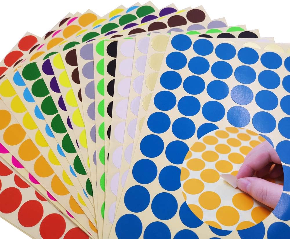 2800-Pack 3/4 Inch Round Color Coding Dots - 20 Vibrant Neon Colors, Removable Sticker Labels (70 per Sheet)