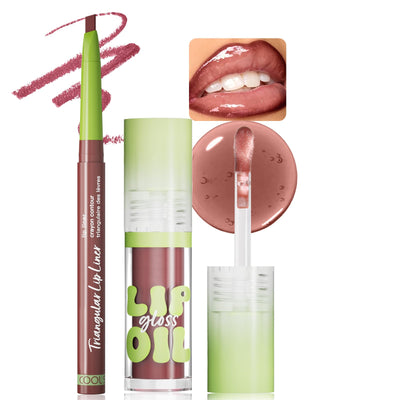 Cherry Lip Oil with Berry Lip Liner Set, Hydrating Lip Duo Moisturizing Tint Lip Gloss Smooth Highly-Pigmented Matte