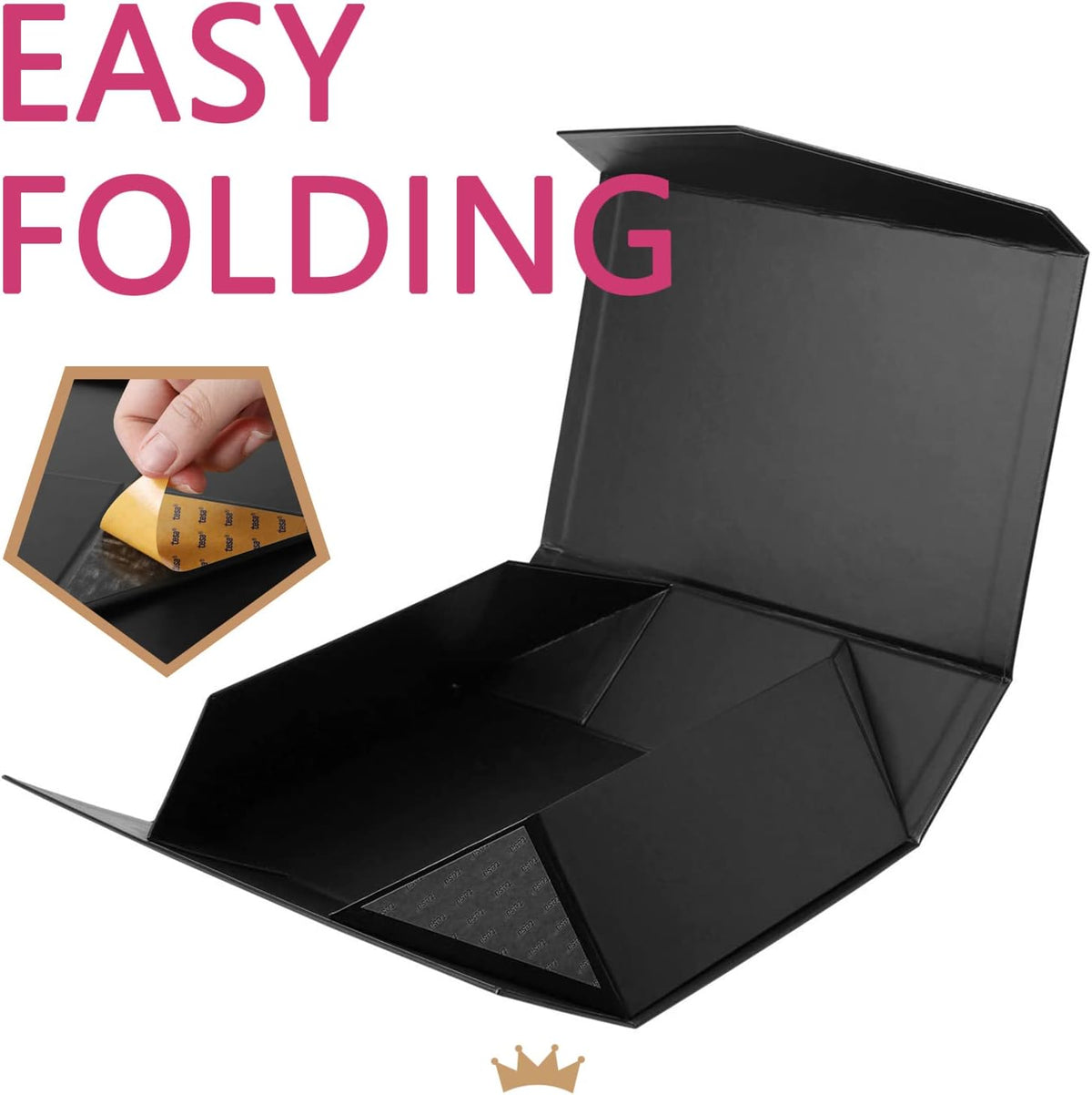 5 Large Black Magnetic Gift Boxes with Lids, 13.5x9x4.1 Inches