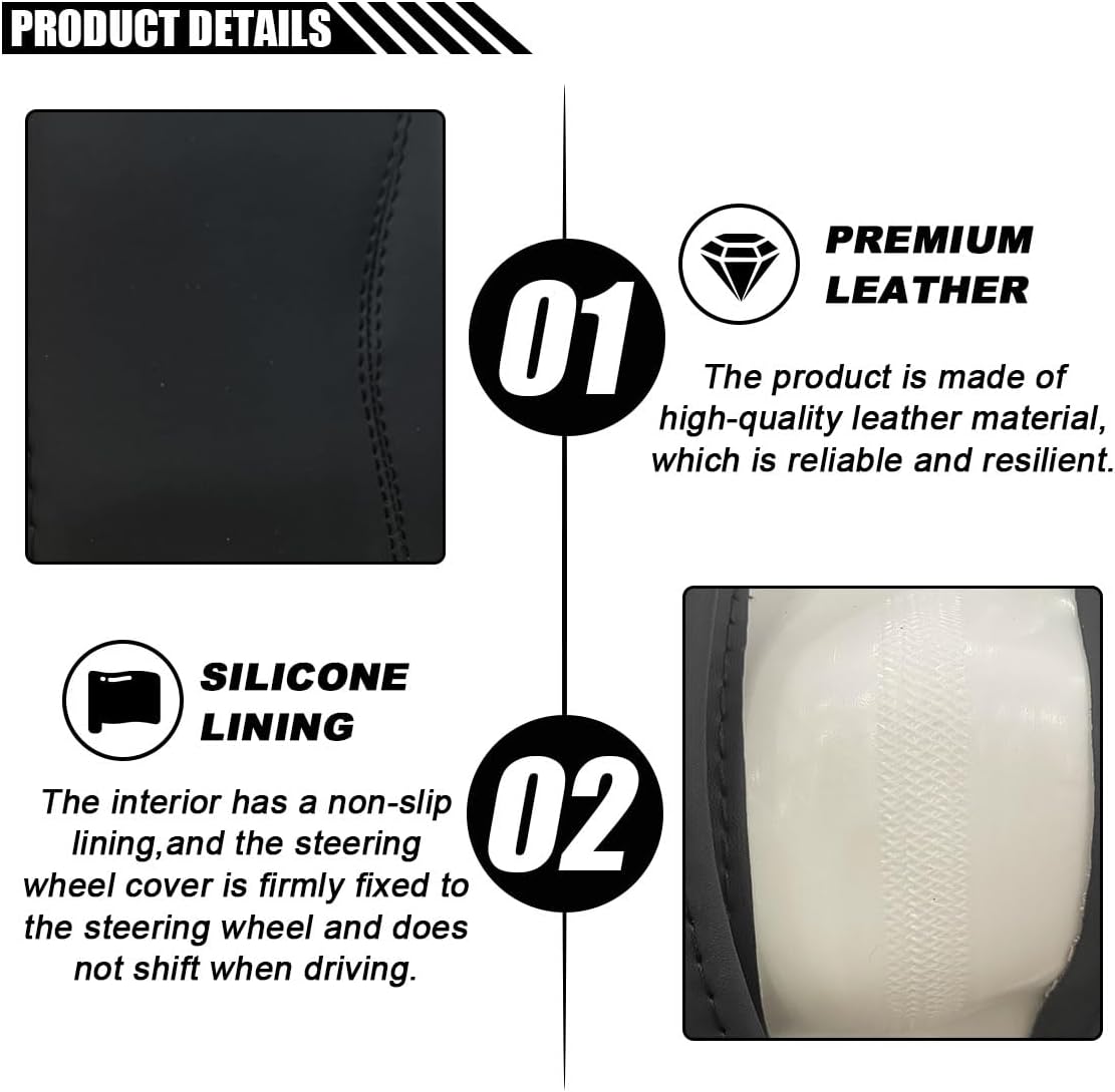 14.5"-15" Car Steering Wheel Cover, Microfiber Leather Cover, Anti-Slip Breathable Steering Wheel Decoration