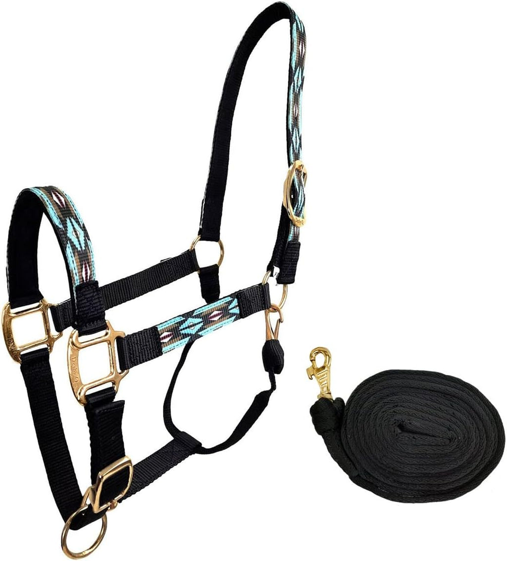 Patterned Nylon Adjustable Horse Halters with Padded Noseband and Matching 10’ Soft Grip Lead Rope