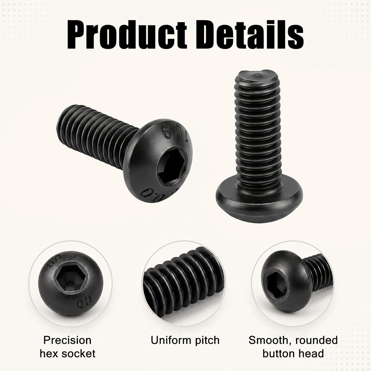 100 Pcs M3 x 8mm Hex Socket Button Head Cap Screws Bolts