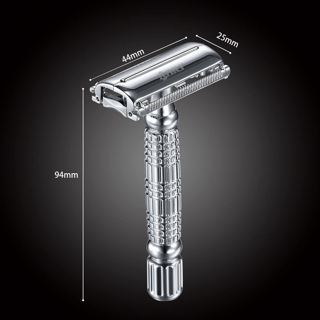 Butterfly Open TTO Double Edge Metal Safety Razor Wet Shaving Kit for Men Women with Platinum Blade and Mirrored