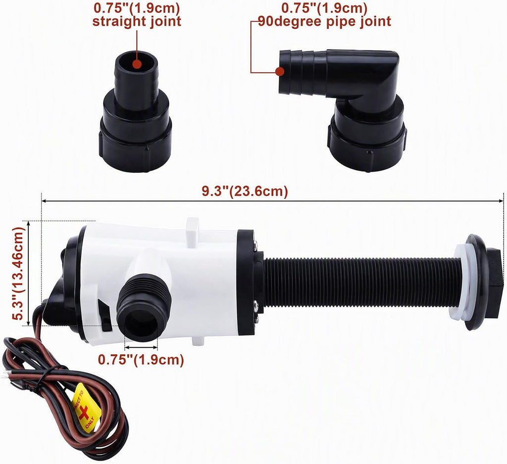 NovelBee 12V 800GPH Livewell Pump for Boat,Bait Tank Aerator Pump