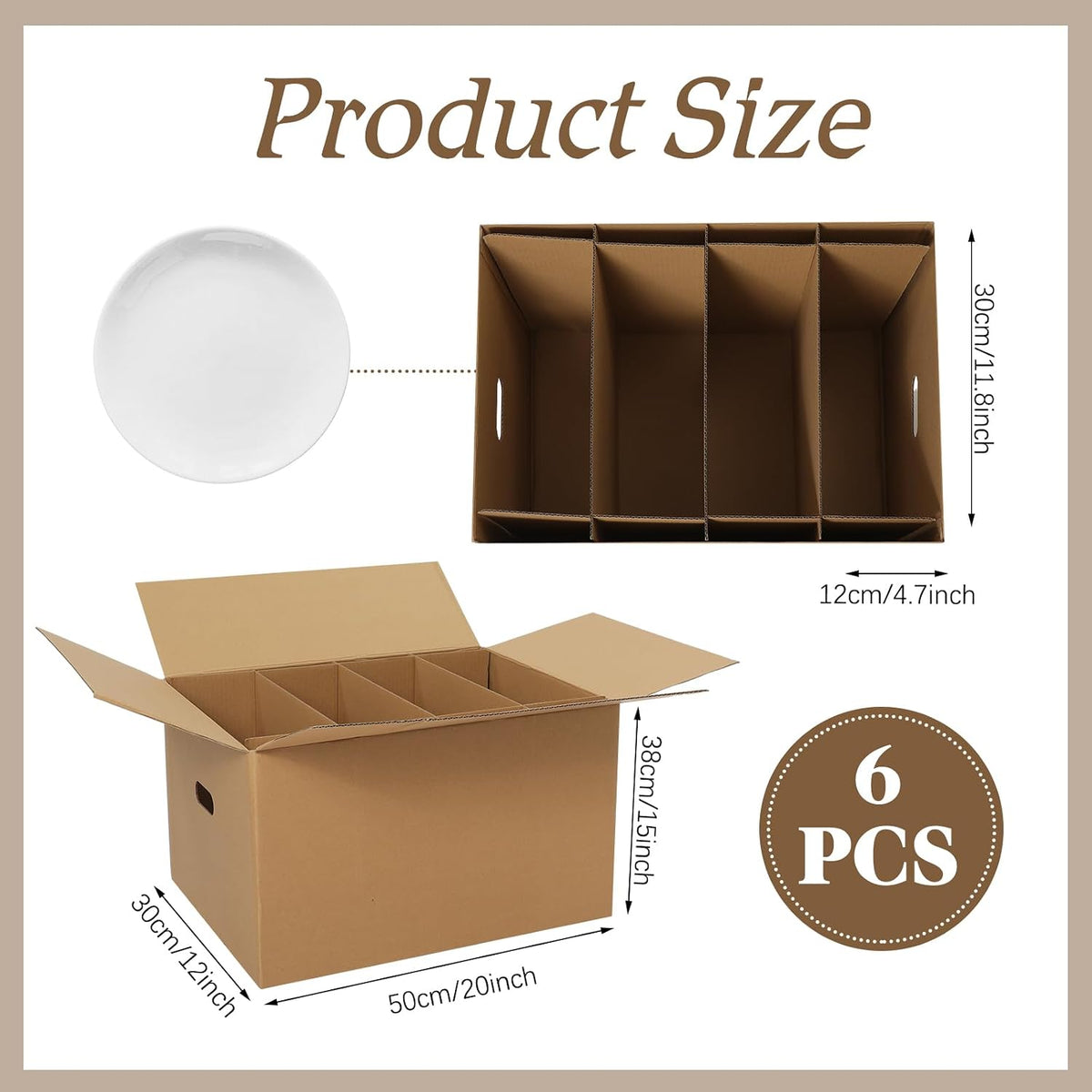 6 Sets Dish Packing Boxes for Moving, 20 x 15 x 12 Inches
