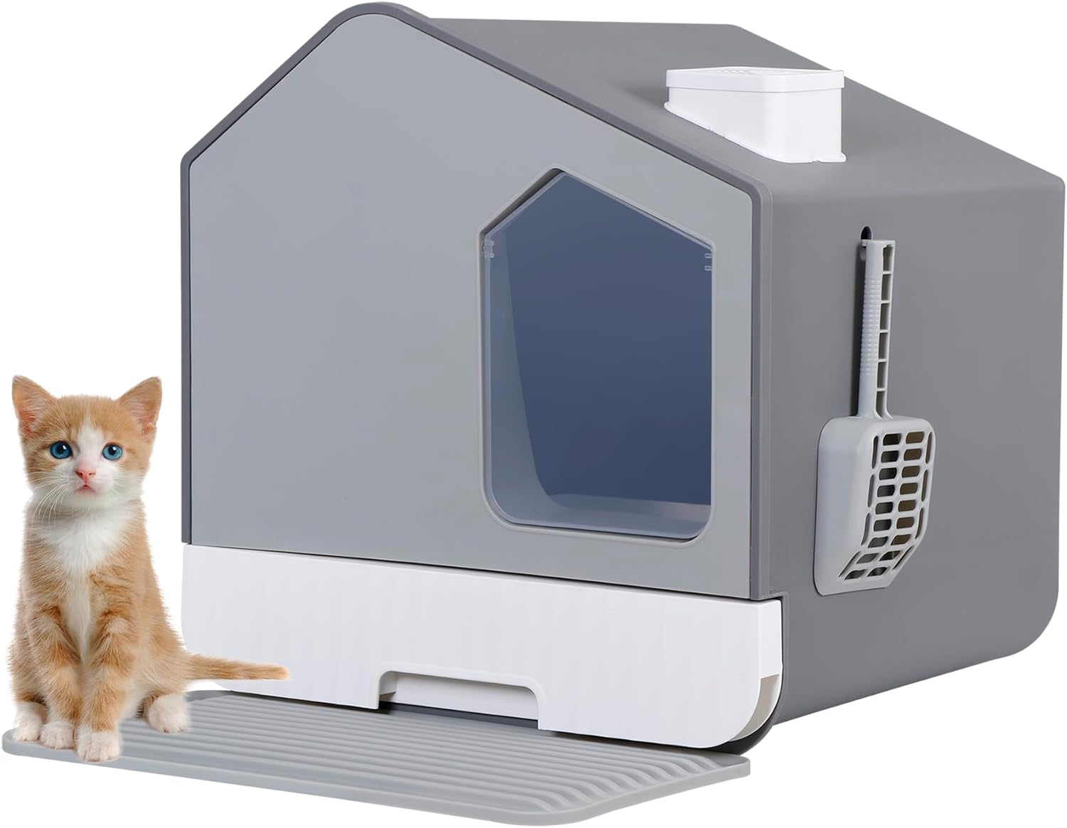 Large Enclosed Cat Litter Box with Mat and Litter Scoop Covered Cat Litter Pan, Odorless Toilet Anti-Splashing Kitty