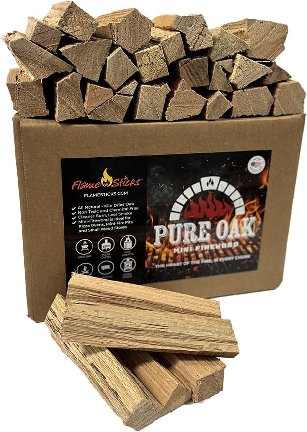 Pizza Oven Wood for Ooni, Gozney, Solo Stove & Bertello – Kiln Dried Oak Mini Logs, 5-6 Inch, 9-10 lbs – Cooking Wood