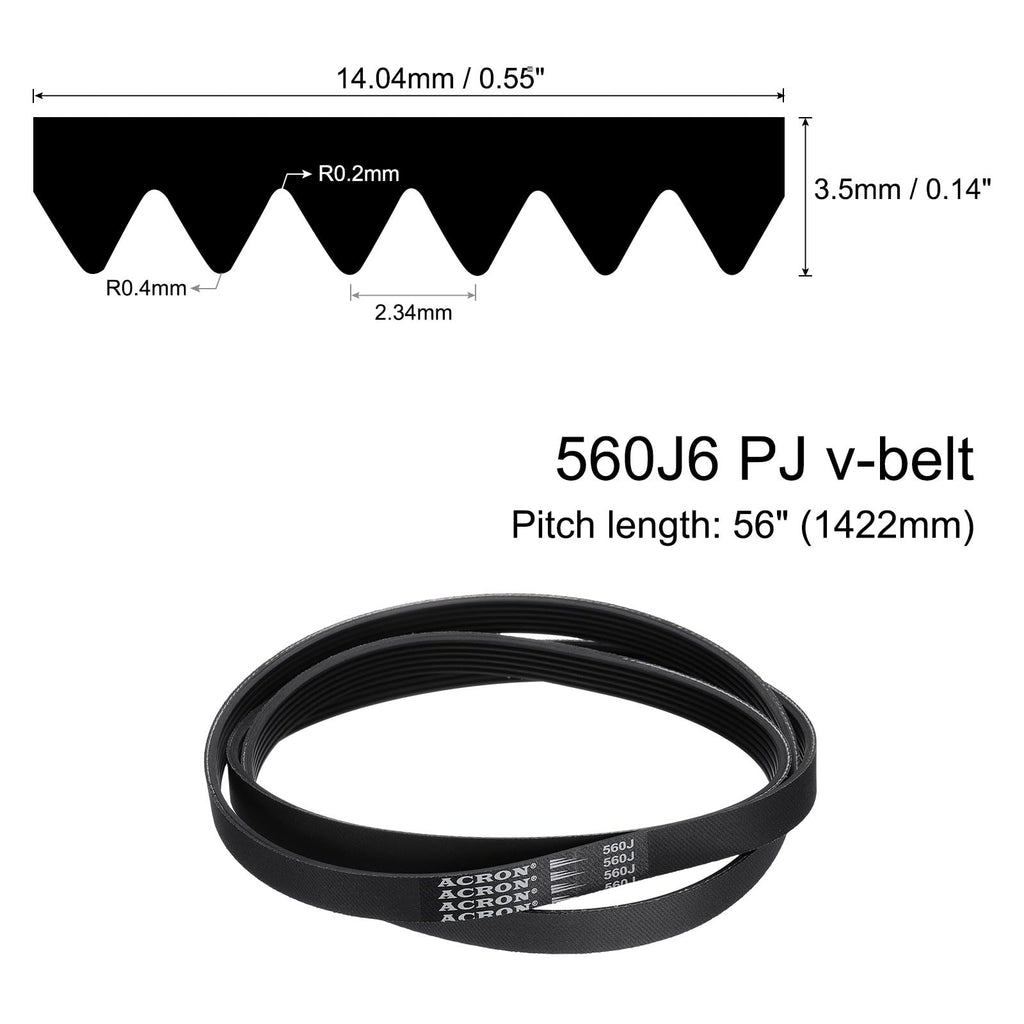 uxcell 560J6 PJ V-Ribbed Belt 6 Ribs 56" L x 0.55" W x 0.14" H, EPDM