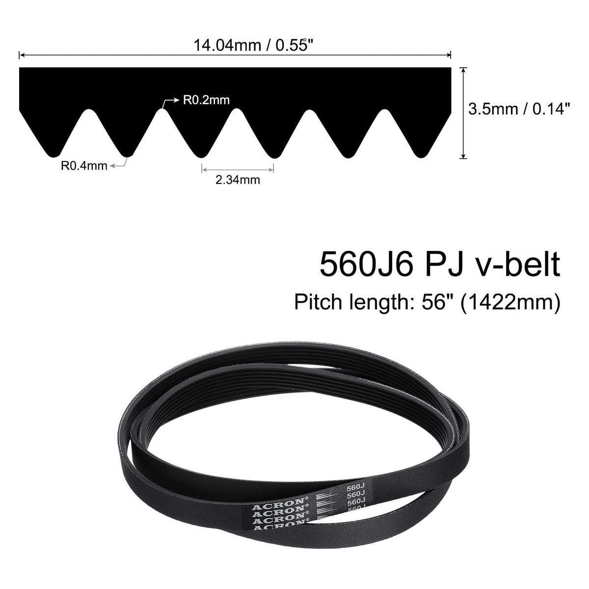 uxcell 560J6 PJ V-Ribbed Belt 6 Ribs 56" L x 0.55" W x 0.14" H, EPDM
