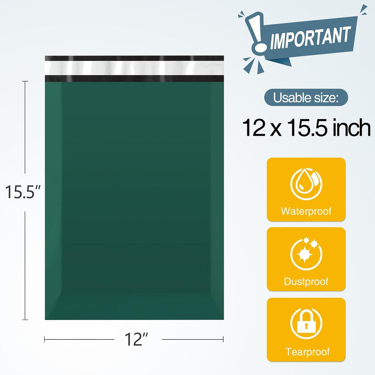 12x15.5 Poly Mailers Medium for Clothes, Ultramarine Green, 200pcs