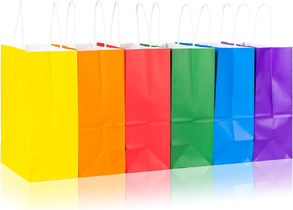 24 Pack Paper Bags with handles, 6 Colors Medium Gift Bags