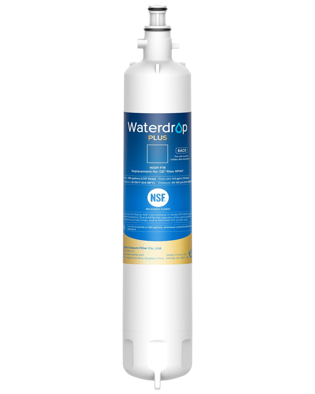 Waterdrop Plus WD-F19 Refrigerator Water Filter Replacement for GE RPWF