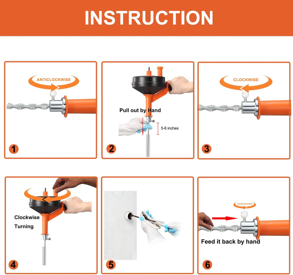 Drain Auger, Clog Remover with Drill Adapter, 25 Feet Flexible Plumbing Snake Use Manually or Powered for Kitchen