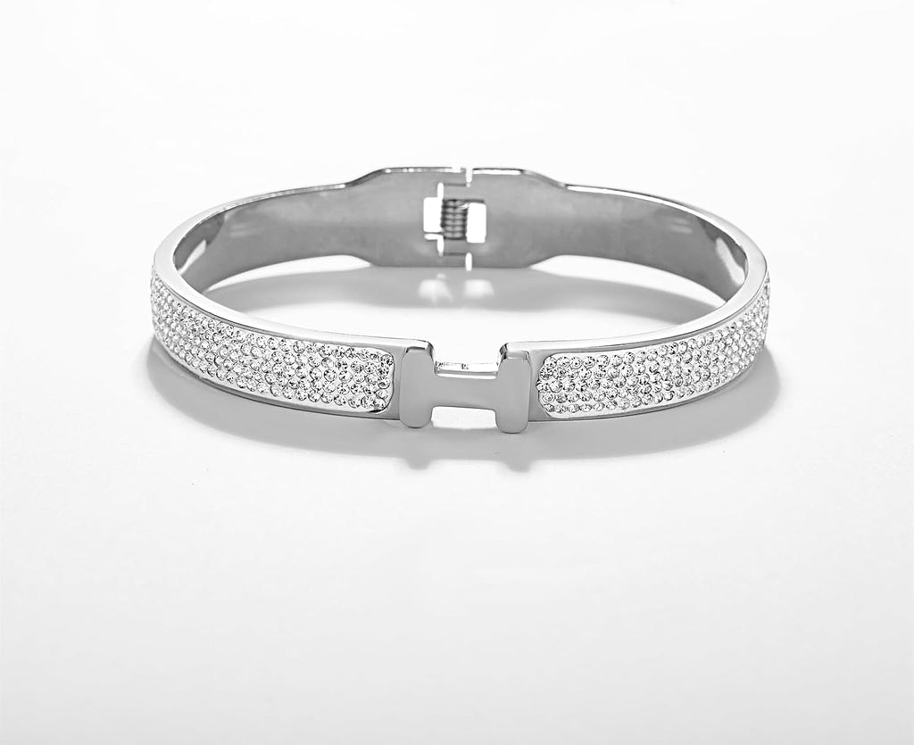 18K Gold Plated Bangle Bracelets for Women Stainless Steel with Cubic Zirconia Fashion Jewelry