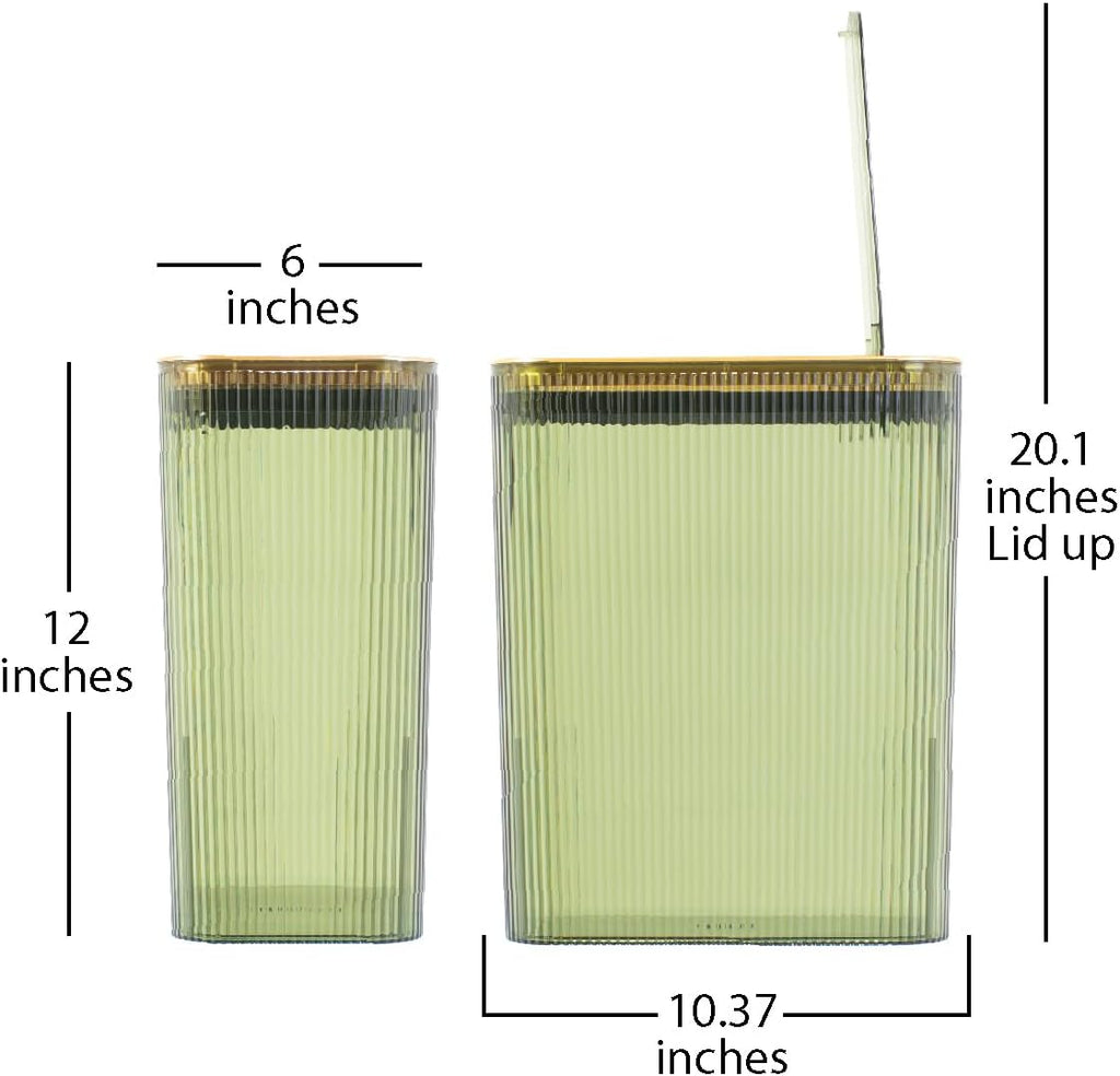Bathroom Trash Can, 2.6 Gallon (10L) - Slim Plastic Waste Basket with Pop-Up Lid and Bag Ring - Colored Clear Trash