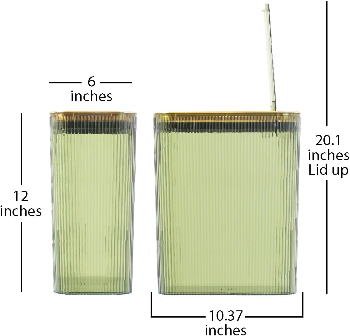 Bathroom Trash Can, 2.6 Gallon (10L) - Slim Plastic Waste Basket with Pop-Up Lid and Bag Ring - Colored Clear Trash