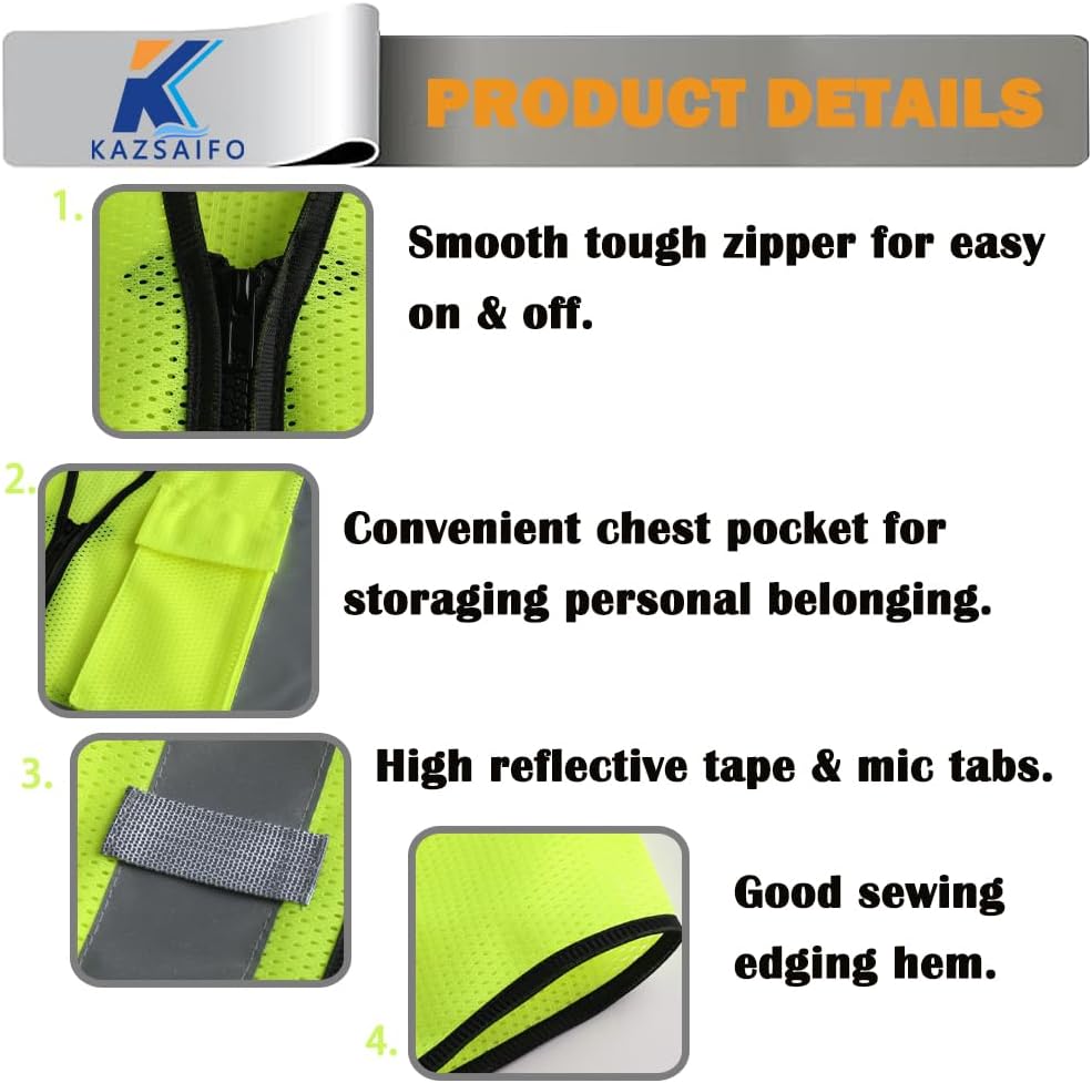 Hi Vis Reflective Safety Vest for Men Women,KZ179,Yellow,2XL | One Chest Pocket Breathable Mesh Class 2 High