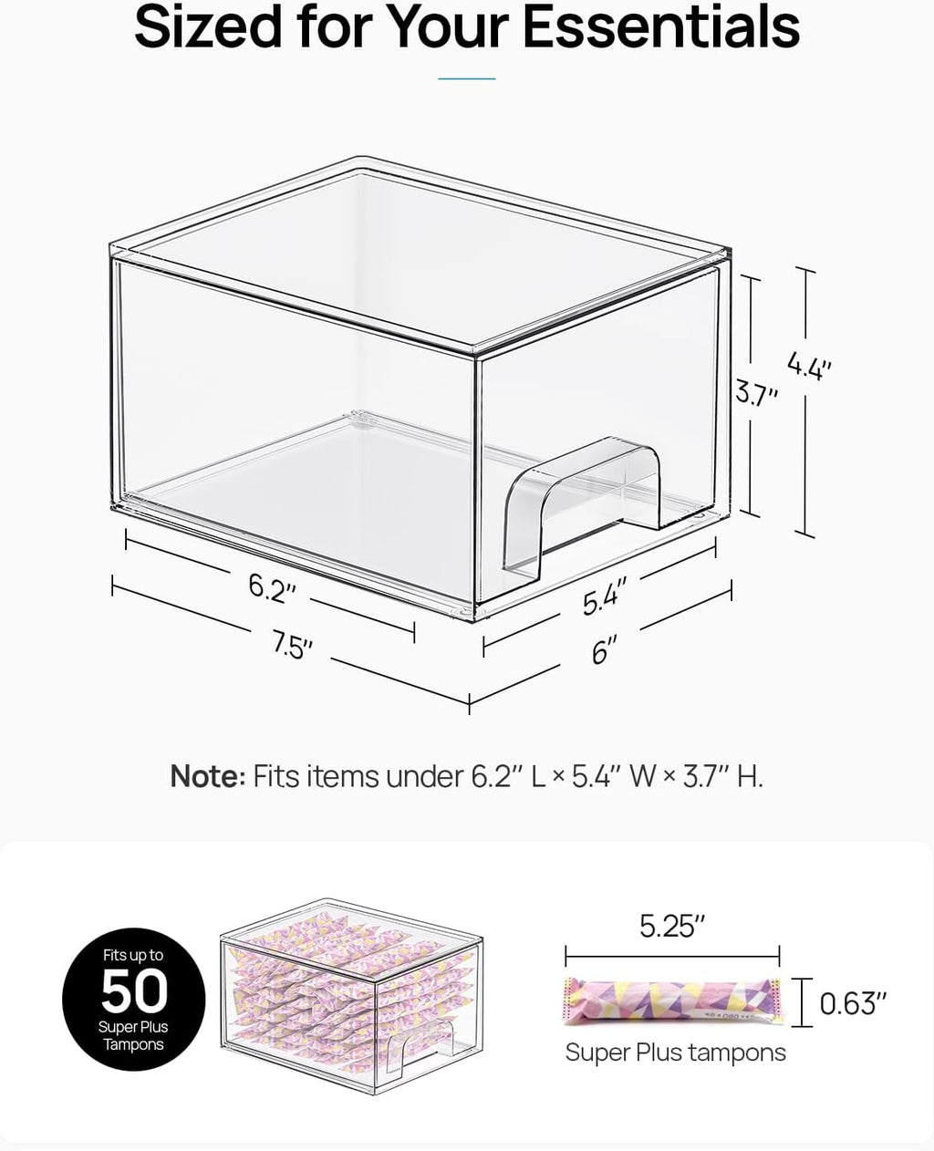 4 Pack Small Clear Stackable Storage Drawers,Acrylic Bathroom Makeup Organizer,Plastic Storage Bins For Vanity