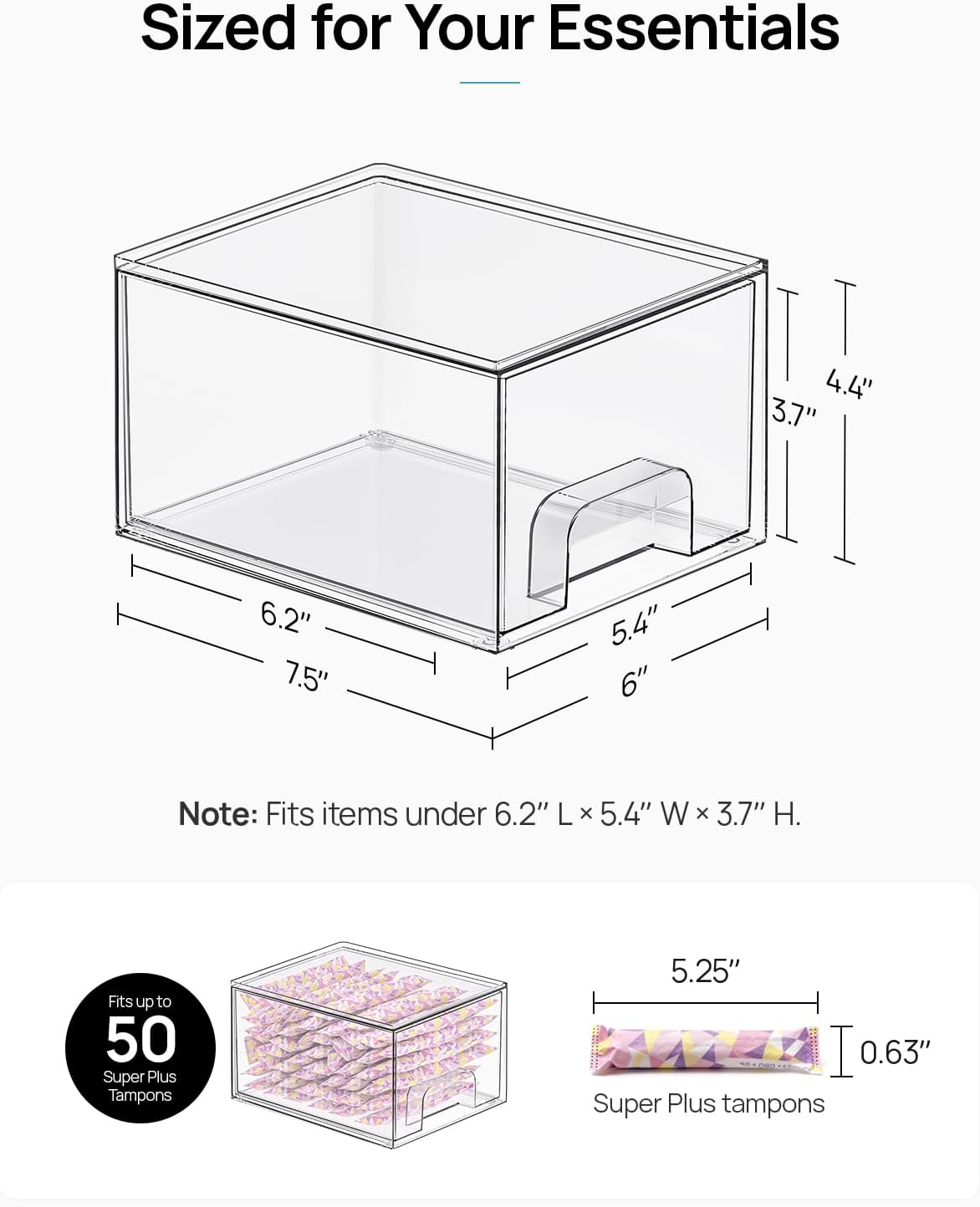 4 Pack Small Clear Stackable Storage Drawers,Acrylic Bathroom Makeup Organizer,Plastic Storage Bins For Vanity
