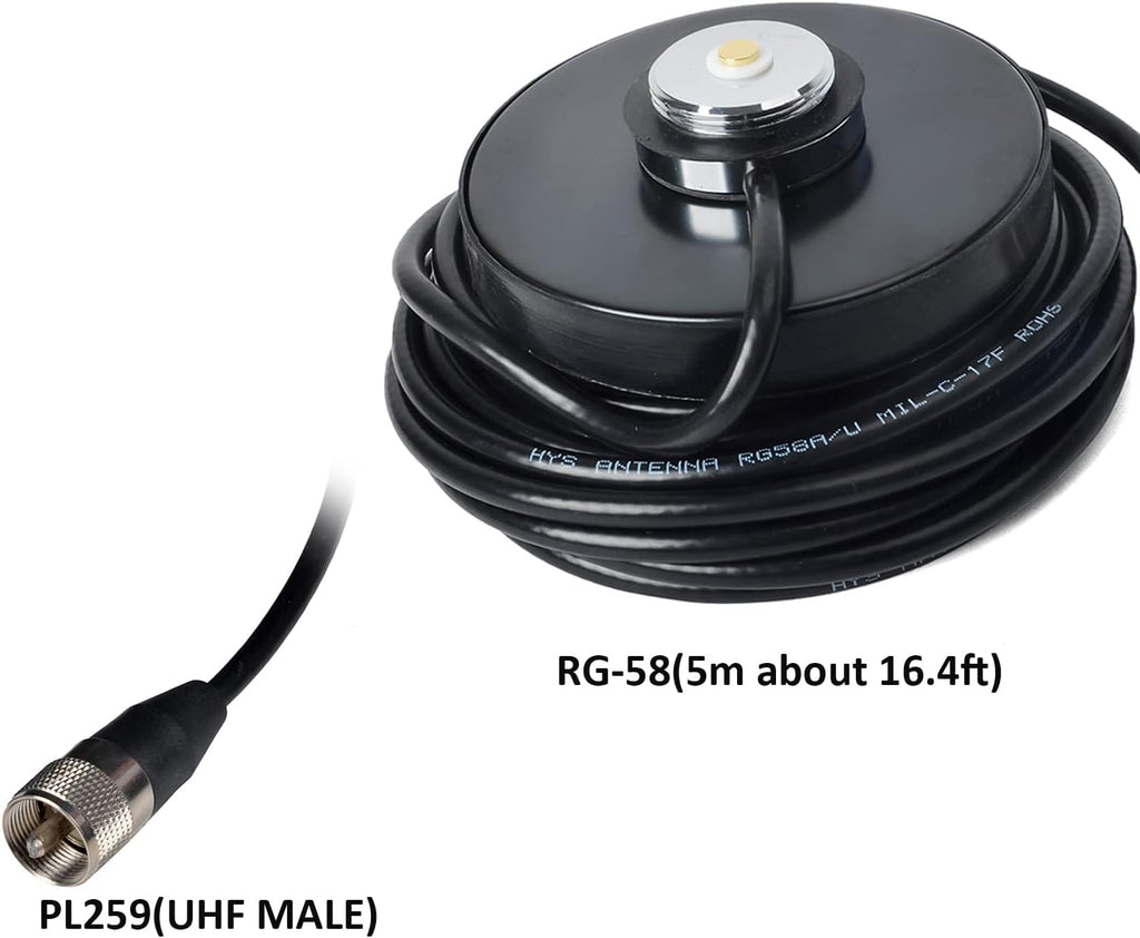 NMO Mount Magnetic Base for Car Bus Taxi Mobile Radio Antenna | Antenna Mag Mount W/5M(16.4ft) RG58 Coaxial Cable