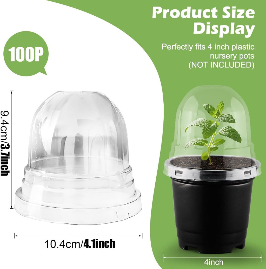 Humidity Domes for 4 Inch Pots, 100 Pack Transparent Plant Dome Covers with Ventilation, Clear Nursery Pot Domes for
