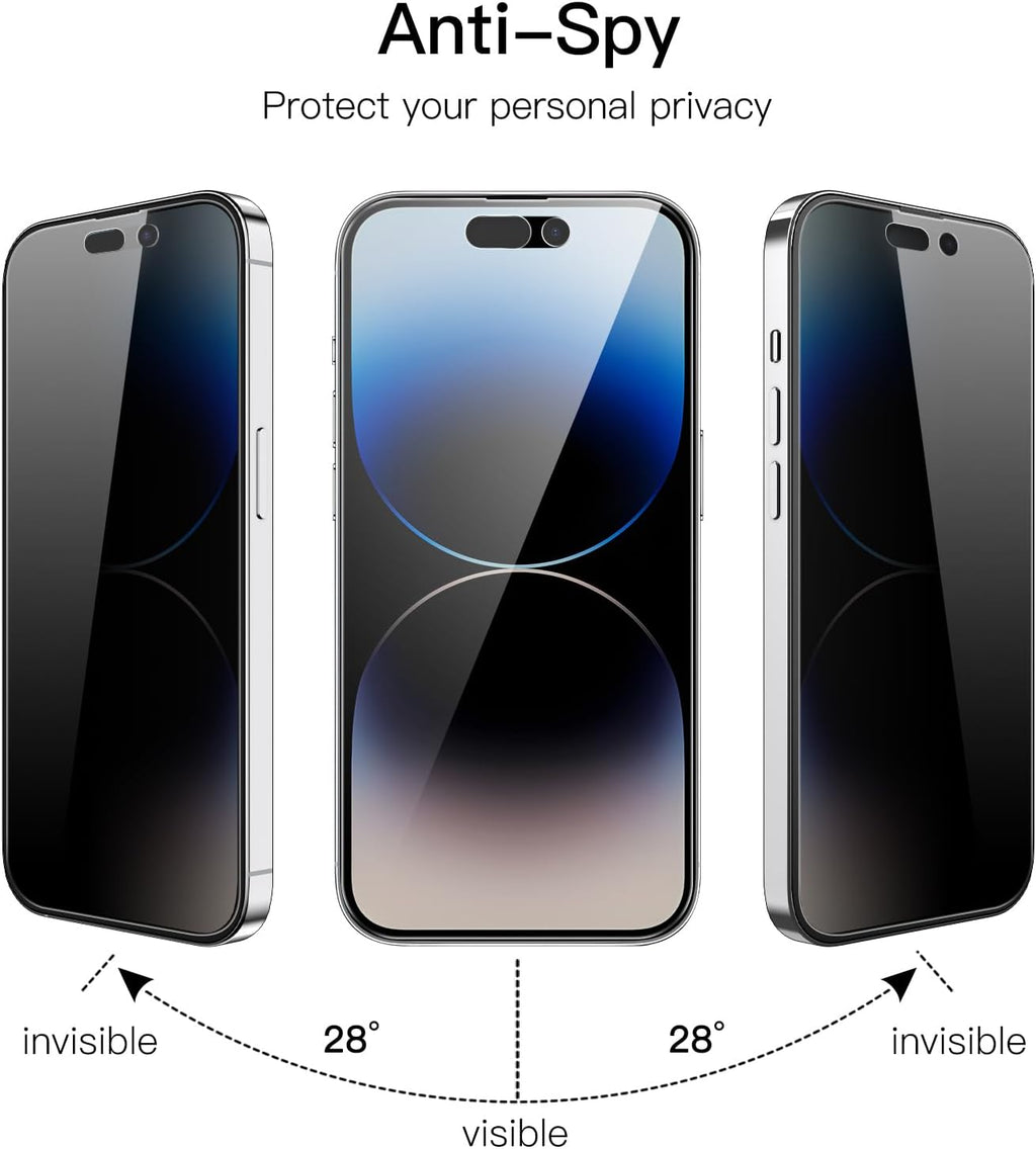 Privacy Full Coverage Screen Protector for iPhone 14 Pro Max 6.7-Inch, Anti-Spy Tempered Glass Film, Edge to Edge
