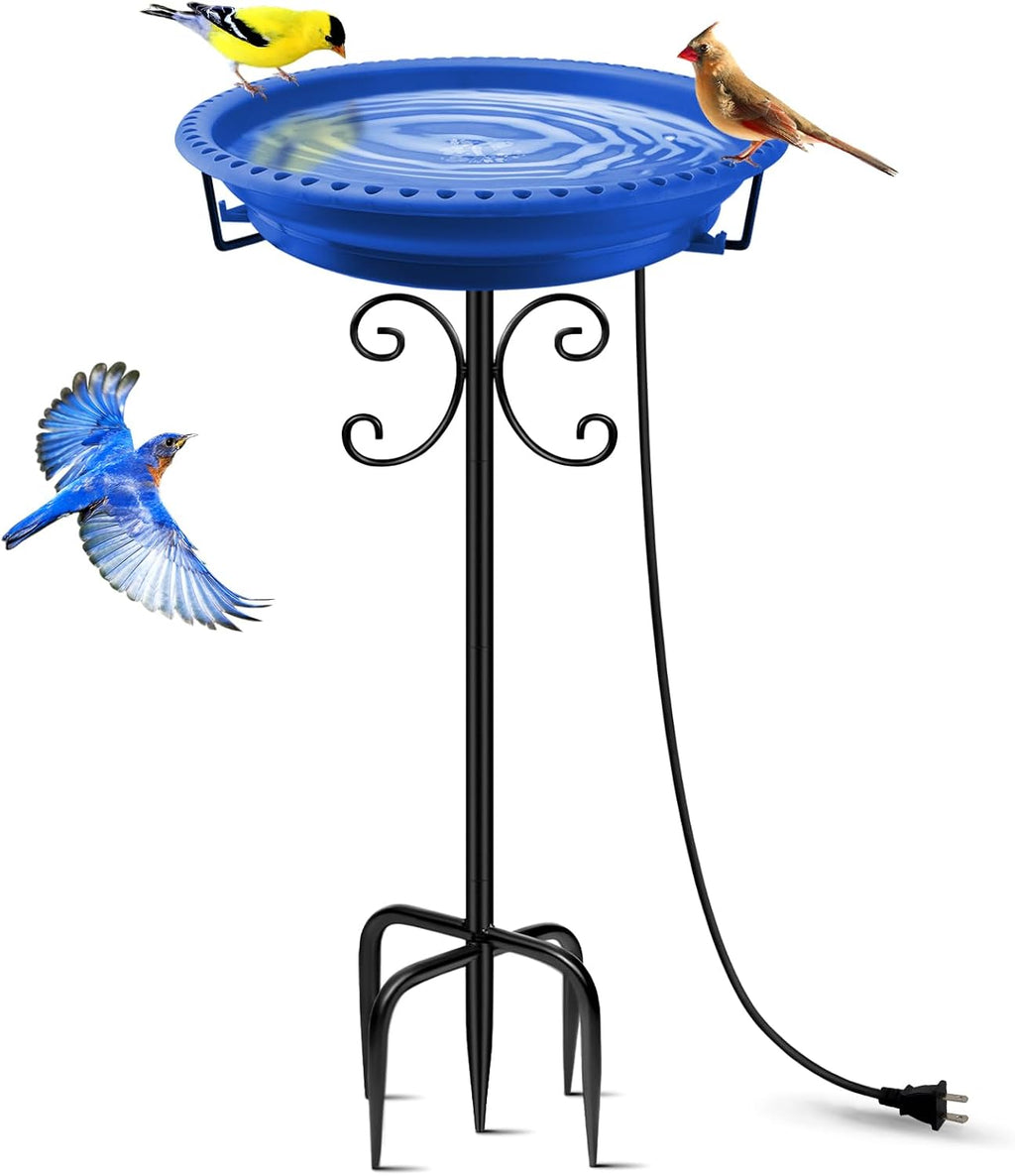 100W Heated Bird Baths for Outdoors, Winter Heated Birdbath, Blue