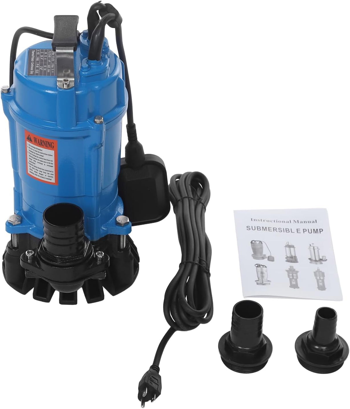1HP Submersible Sewage Pump, 5019GPH Portable Trash Pump 3420RPM Cast Iron Utility Equipment, 59ft Lift for Basement