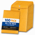 Clasp Envelopes 10x15, Brown Manilla Envelopes with Clasp, Gummed Flaps, 10" x 15" Clasp Envelopes, (100)
