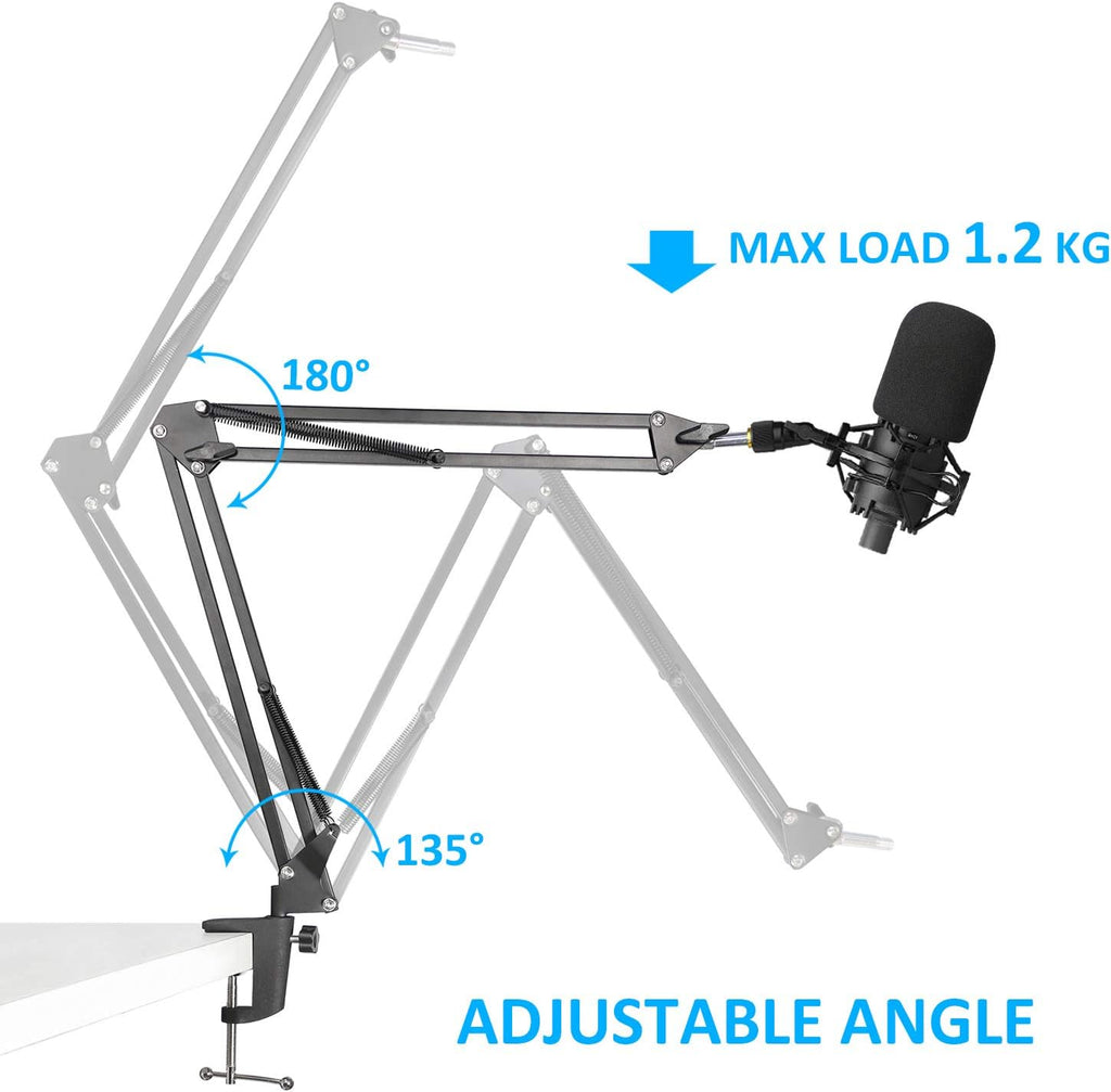 Boom Arm for Audio-Technica AT2020/AT2040, Mic Arm with Foam Cover | Suspension Boom Scissor Arm Stand with Pop