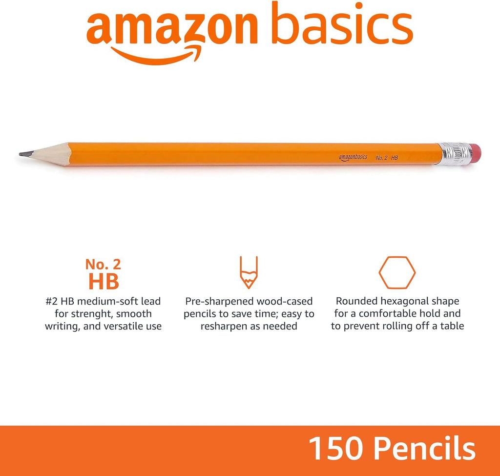 Wood-Cased #2 Pencils for Writing, Drawing and Sketching, Pre-sharpened, HB Soft Lead with Erasers, Teacher Supplies