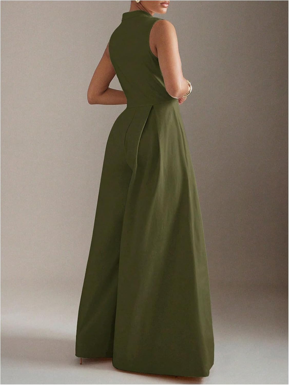 Women's Summer Zipper Front Mock Neck Wide Leg Elegant Jumpsuit