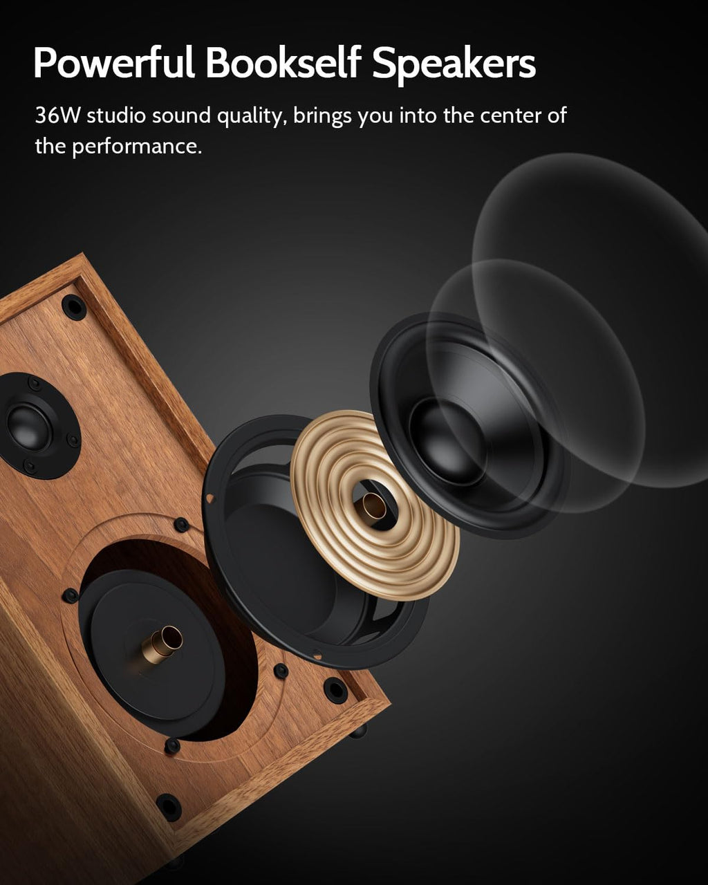 1 BY ONE Bluetooth Turntable HiFi System with 36 Watt Bookshelf Speakers | Patend Designed Vinyl Record Player with