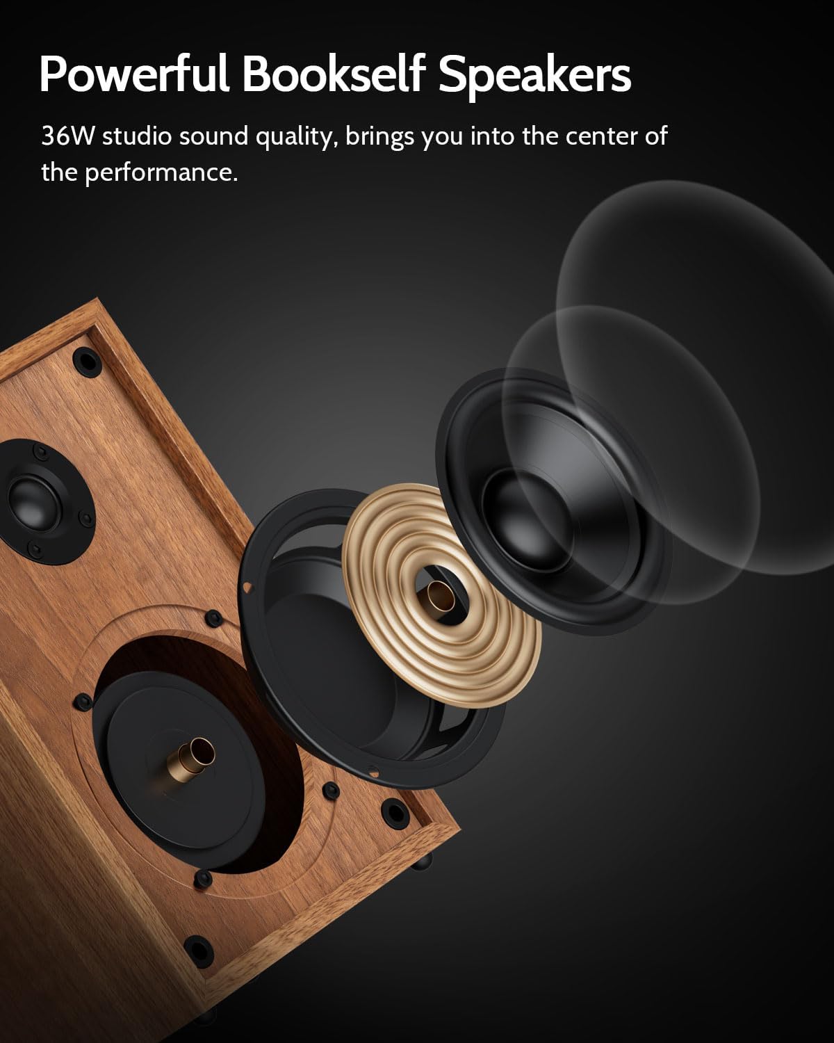 1 BY ONE Bluetooth Turntable HiFi System with 36 Watt Bookshelf Speakers | Patend Designed Vinyl Record Player with