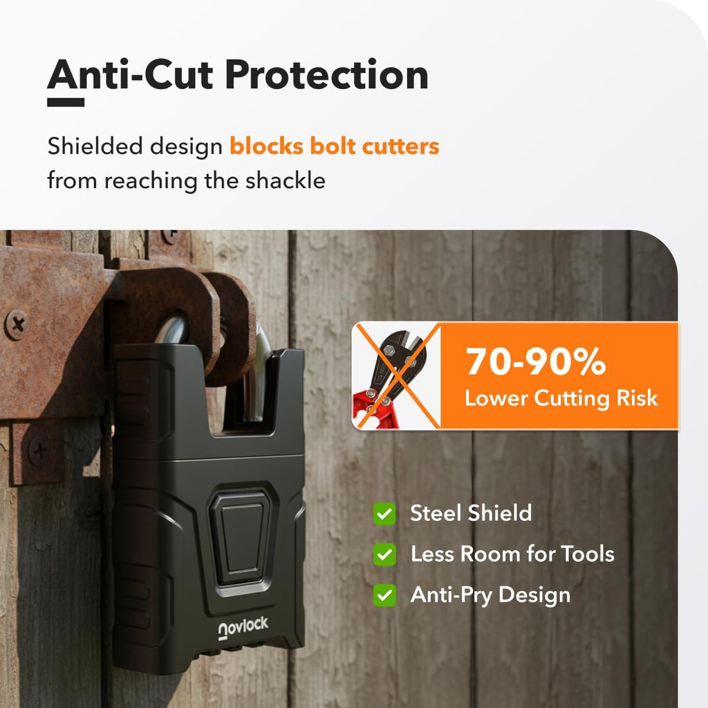 Heavy Duty Outdoor Combination Lock, Padlock with Shrouded Shackle | 0.31” Cut Resistant Protected Shackle