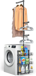 Laundry Room Shelves - Over the Washer and Dryer Storage Shelf, Laundry Hanging Rod with Basket and Hanger Organizer