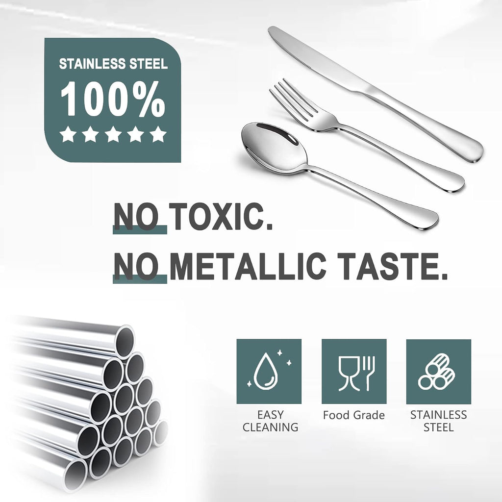 24 Pcs Silverware Set with 12 Dinner Knives and 12 Dinner Forks,Flatware Set with Top Food Grade Stainless