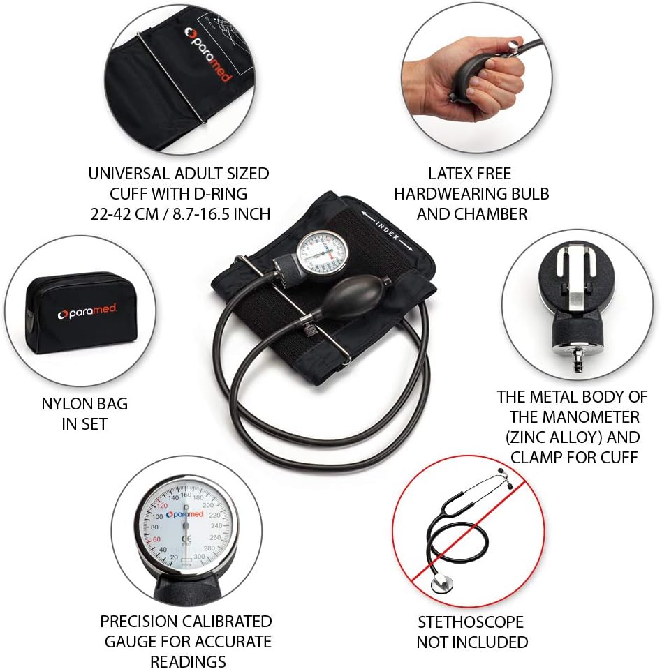 Aneroid Sphygmomanometer – Manual Blood Pressure Cuff with Universal Cuff 8.7-16.5" and D-Ring – Carrying Case in the