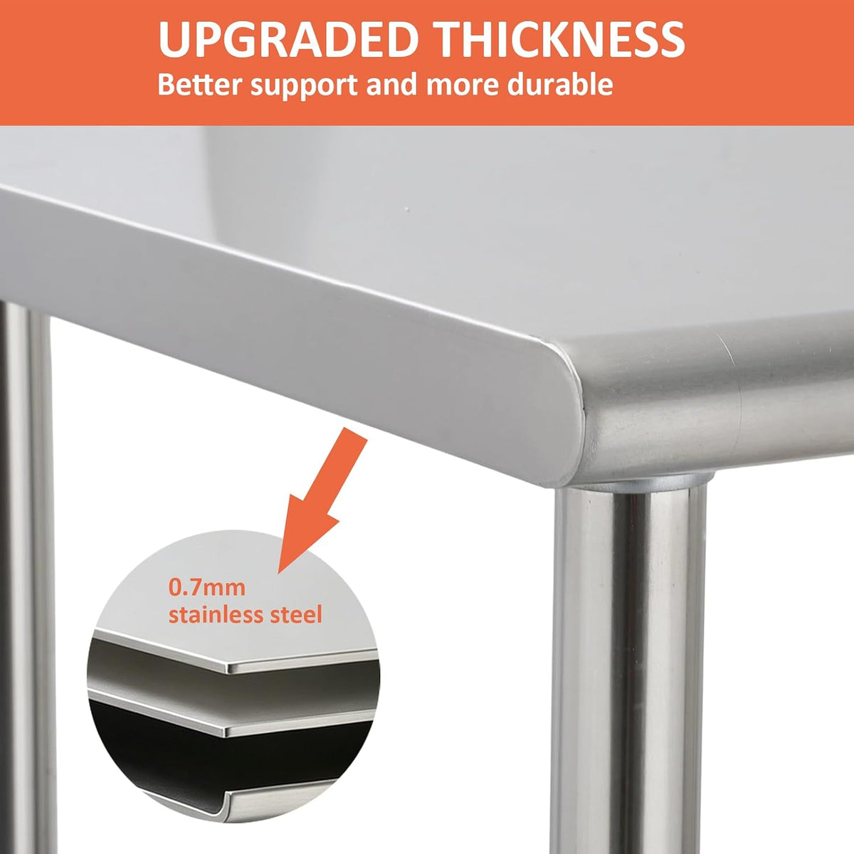 Stainless Steel Curved Edge Work Table 48 inch Double Layer with Backsplash & Casters, Heavy Duty Commercial Prep