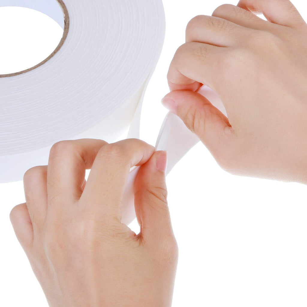 2 Rolls Double Sided Foam Tape for Mounting,1 Inch by 50 Feet,White
