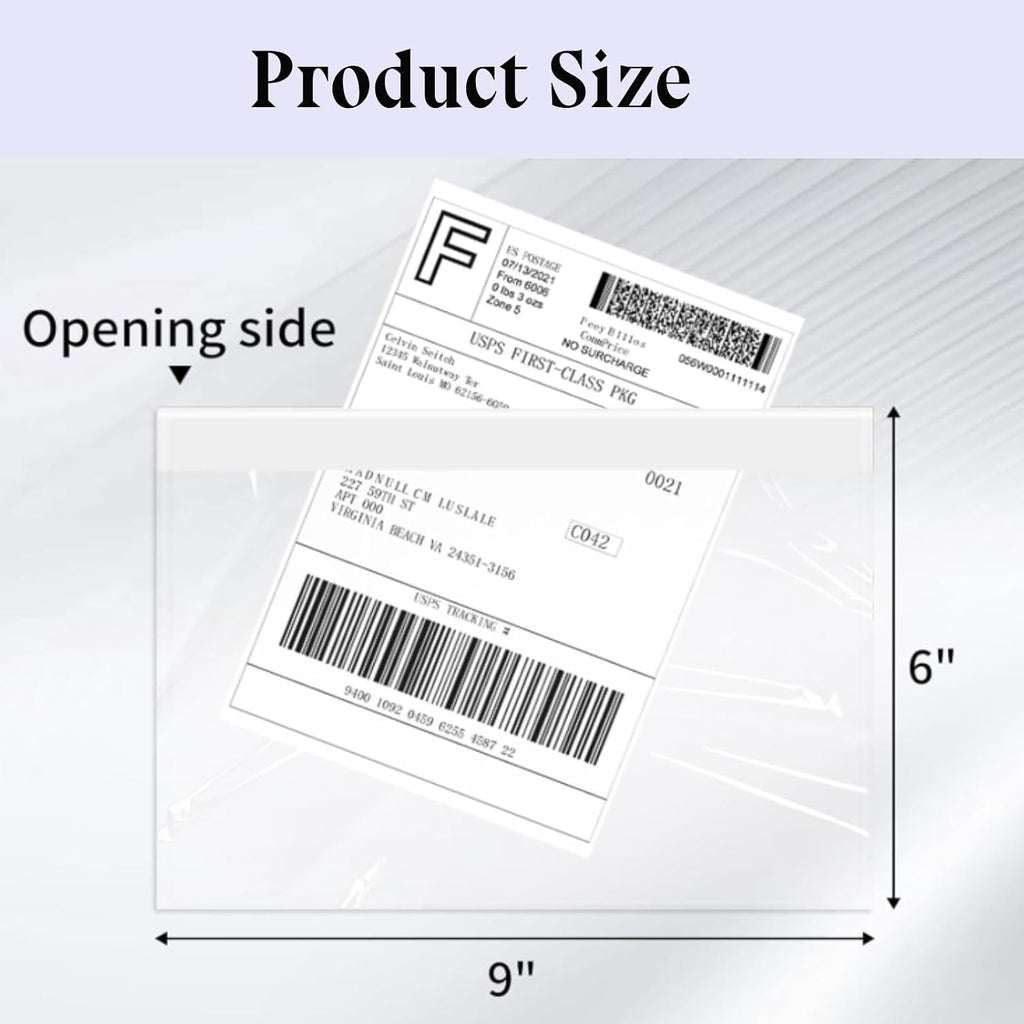 6" x 9" Clear Shipping Label Sleeves, Self-Adhesive Packing Slip Pouches, Top Loading Packing List Envelopes for
