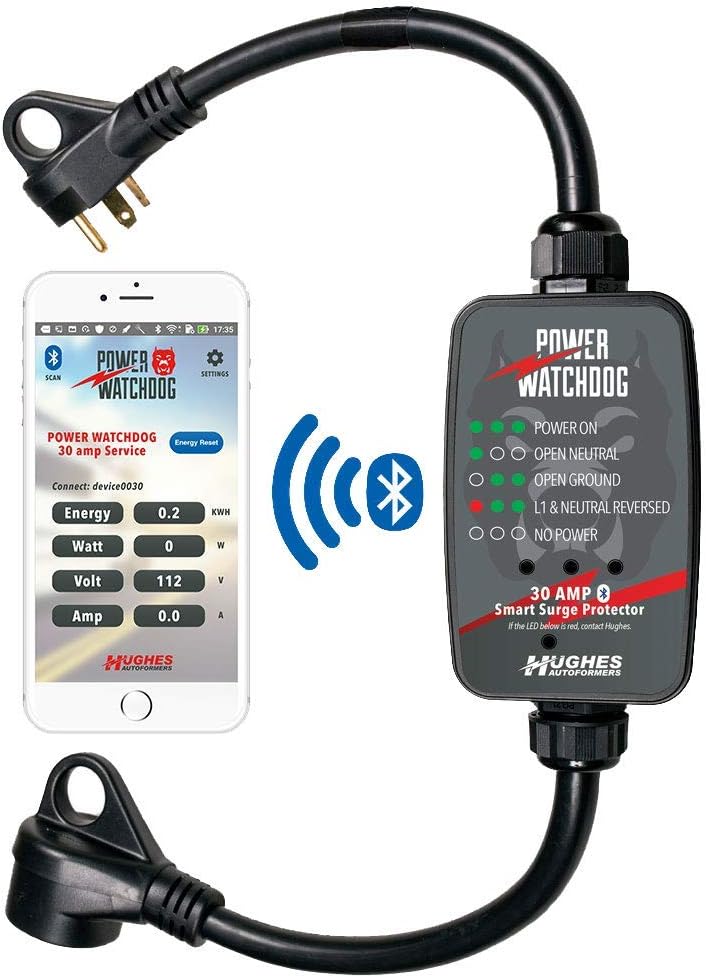 PWD30 Bluetooth Surge Protector, 30A, Portable, 14 Inch | Portable 14-inch design with Bluetooth connectivity for