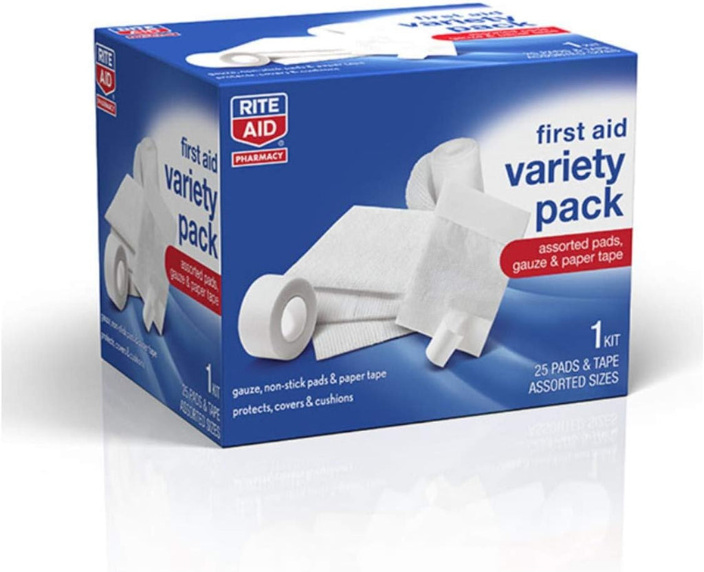 First Aid Gauze Pads, Variety Pack - Includes 25 Assorted Gauze Pads & Tape | Sterile Gauze Pads | First Aid Kit |