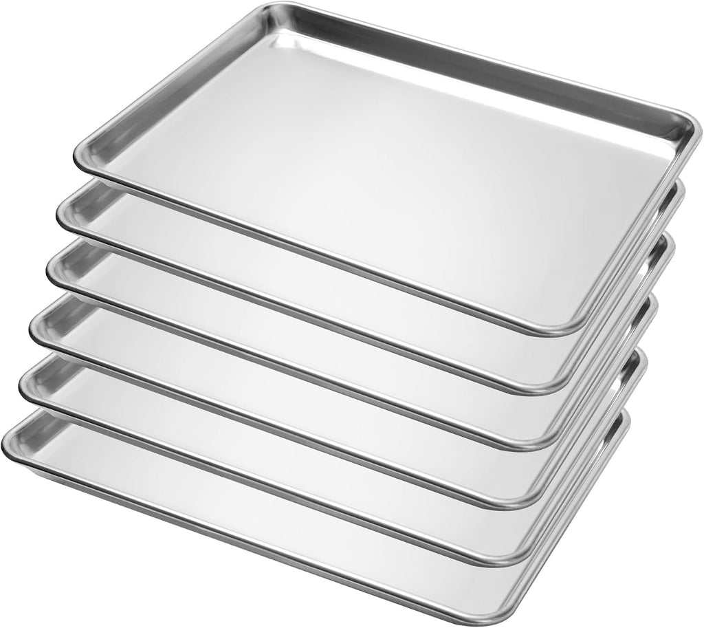 6 Pack Half Size Baking Sheet Pan, Aluminum Commercial Pan 18" x 13"