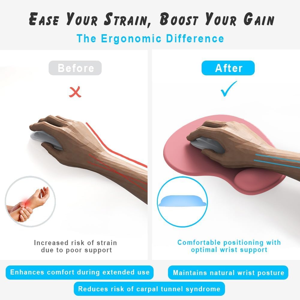 Office Mousepad with Gel Wrist Support - Ergonomic Gaming Desktop Mouse Pad Wrist Rest - Design Gamepad Mat Rubber
