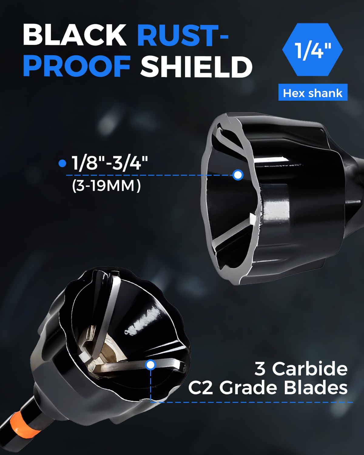COMOWARE Threaded Rod Deburring Tool, External Chamfer Tool for Metal, Tungsten Carbide Chamfer Bit, Deburring Drill Bit, Remove Burr Tools Quick Release Shank Fits for 1/8"- 1-3/8"(3mm-35mm)